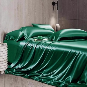 夏季墨绿色真丝四件套丝滑裸睡天丝绸被套床单床笠款冰丝床上用品