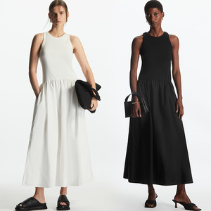 PG DVF2022夏季新款黑白两色休闲版型圆领针梭拼接背心连衣裙