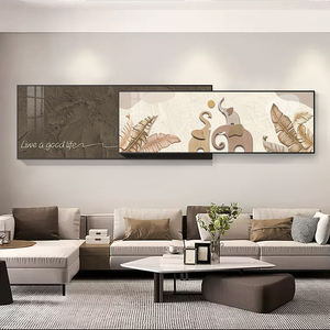 现代简约客厅装饰画横版叠加轻奢挂画高级大气大象沙发背景墙壁画
