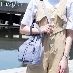 Frazzil/法姿小斜挎包女新品韩版休闲帆布手提包时尚抽带水桶包潮