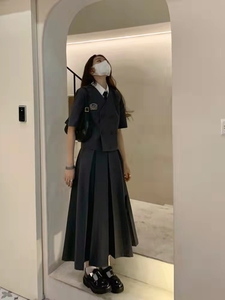 学院风西装套装女夏韩系学生高腰长裙校供高中生班服三件套jk制服