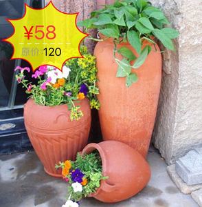 甩卖红陶花盆园容器优质红泥土陶罐艺术花瓶花园别墅经典斜卧组合