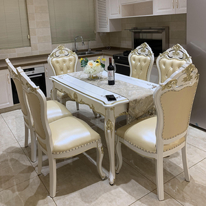 欧式餐桌实木雕花餐桌椅组合奢华美式新古典长方形简约饭桌1桌6椅