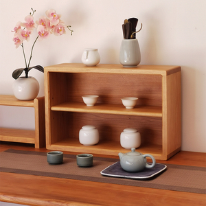 咖啡杯子收纳置物架茶器餐具实木桌面小收纳柜带背板层板可移动式