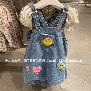 H＆M HM童装国内代购 女婴宝宝可爱彩色植绒贴布牛仔背带连衣裙