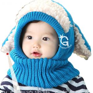 韩版冬季小狗造型连体帽 毛线婴儿斗篷保暖披肩韩版围脖