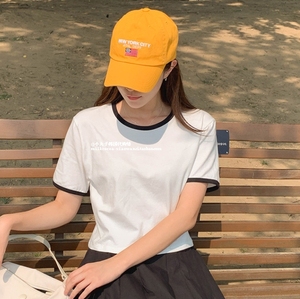 韩国代购CRKO官网正品2022.6月夏女装时尚撞色圆领短袖上衣T恤