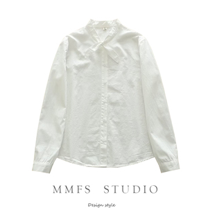 MMFS外贸原单正品尾货剪标女装韩国单减龄款兔耳朵纯色纯棉衬衫女