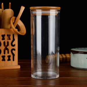 竹盖透明密封茶叶罐干果食品厨房五谷杂粮储物罐玻璃展示罐塑料瓶