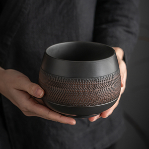 紫陶茶洗水盂禅意建盏建水复古日式陶瓷黑陶高档大容量家用茶渣缸
