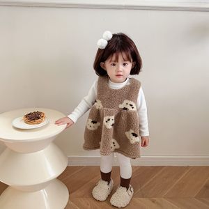 女童连衣裙ins韩版冬季女宝宝加厚卡通羊羔绒背心裙打底衫俩件套