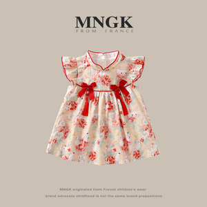 法国MNGK女童连衣裙夏装儿童公主裙小女孩周岁宝宝礼服夏季中国风
