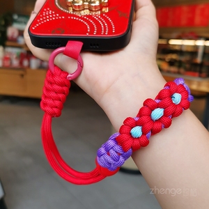 手机挂绳短款中国红手腕可调节编织带时尚户外结实挂链男女通用潮