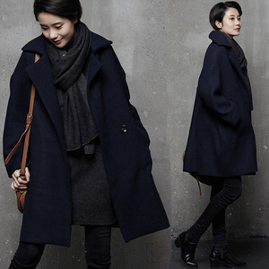 2023冬季新款韩版女装茧型中长款毛呢外套韩国妮子呢子廓形大衣