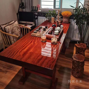 红塔利大板实木茶桌小巴花新中式茶台花梨木原木办公书桌餐桌1米8
