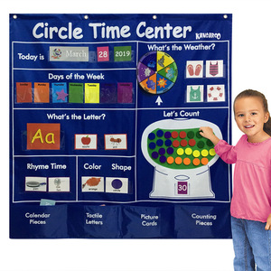 包邮！Circle time center数字天气星期颜色形状字母挂袋教室教具