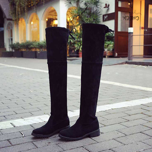 秋冬季新款骑士靴粗跟过膝长靴女士黑色平底低跟瘦腿长筒靴子