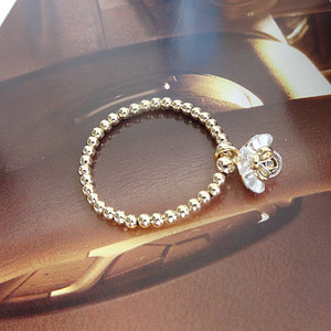 小圆珠串珠戒指14K金奥地利水晶小花戒子指环指圈原创首饰品礼物