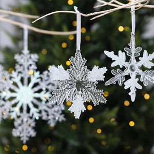 圣诞节装饰品亚克力仿真雪花片透明冰条雪花圣诞树挂件挂饰吊件白