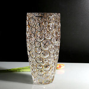 家用桌子上摆放的欧式水晶玻璃大号卧室客厅描金百合富贵竹花瓶