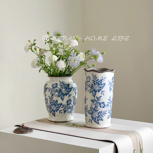 复古新中式冰裂青花瓷花瓶客厅餐桌玄关装饰品插花陶瓷花器高级感