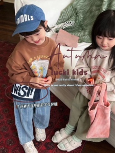 LUCKI KIDS韩国童装2024春季男童中小童卡通图案卫衣条纹牛仔裤