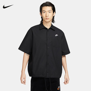 Nike耐克男短袖纽扣衬衫夏季新款宽松纯棉休闲运动叠搭FN3903-010