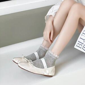 袜子女春夏季网眼薄款洛丽塔芭蕾风仙女黑白色蕾丝花边袜短筒船袜
