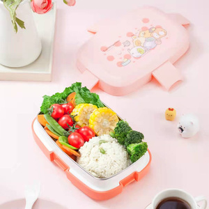 日本角落儿童餐具304不锈钢水果盘防烫欧式长方形餐盘学生饭盒粉
