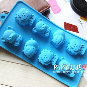 8连小熊狮子河马动物蛋糕装饰果冻巧克力手工皂食品硅胶烘焙模具