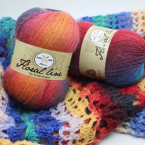 彩虹线羊毛线毯子坐垫外套披肩围巾帽子长段染花色多彩线手工编织