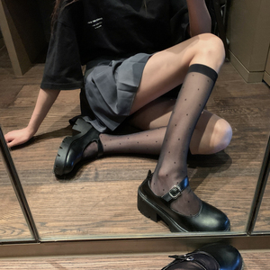 日本代购黑色蕾丝袜子女夏薄款中筒袜白色短款丝袜夏日系JK小腿袜