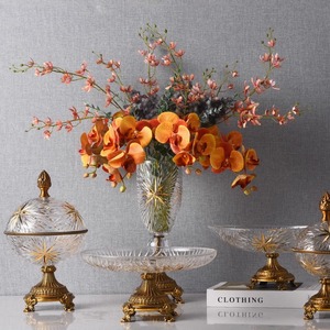 欧式美式现代简约雕刻水晶玻璃果盘摆件花器茶几客厅餐桌软装饰品