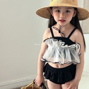 女童韩系泳衣夏季宝宝洋气分体比基尼儿童小女孩时尚拼纱吊带泳装