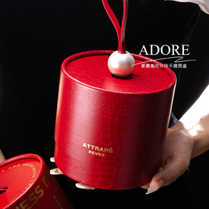 爱慕珍珠手提喜糖盒欧式免折叠成品酒红色创意高级仿鳄鱼皮礼盒