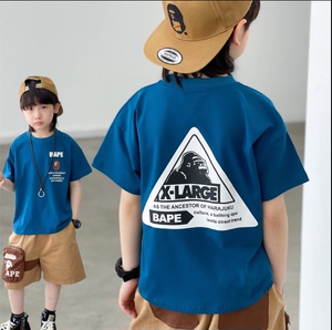 日本潮牌bape儿童装2024夏季男童后幅大猩猩三角印花纯棉短袖T恤