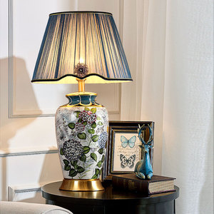 别墅高档美式客厅角几欧式装饰大号陶瓷台灯复古卧室床头中式全铜