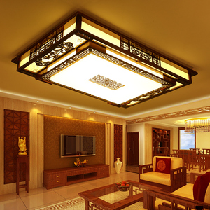 新中式吸顶灯长方形中国风实木大灯2023新款大户型家用客厅主灯