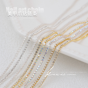 日式美甲爪钻珍珠链条2023年新款金银色轻奢锆石水钻装饰品超闪亮