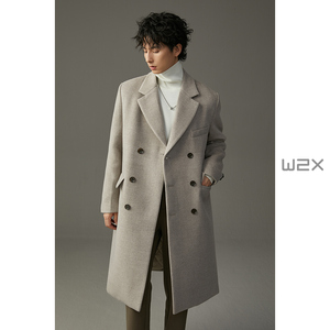 w2x冬季加厚款重磅韩版毛呢大衣男士中长款高级感青年妮子外套潮