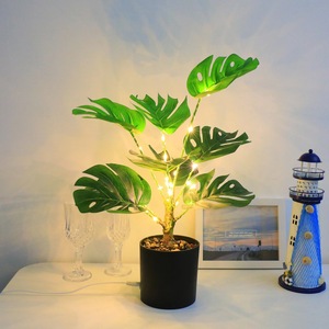 仿真盆栽小树灯公室绿萝植物LED灯卧室温馨装饰灯小夜