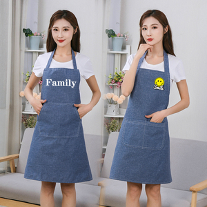 帆布牛仔韩版时尚围裙女多口袋吊带罩衣厨房家用可爱奶茶店工作服