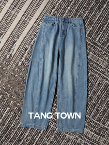 TANG TOWN 343-B*C 欧美街头 排扣门襟棉质 扭缝萝卜牛仔裤