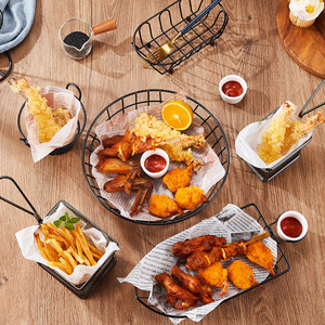 美式薯条篮小吃拼盘筐创意不锈钢装炸鸡油炸食品碟西餐厅鸡翅盘子