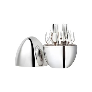 现代简约轻奢银色金属创意蛋形刀叉餐具摆件样板房餐厅餐桌饰品