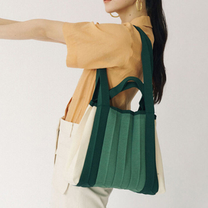 韩国设计师品牌PLEATSMAMA 褶皱风琴拼色单肩手提包 正品代购
