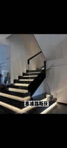 上海苏州杭州天然大理石楼梯踏步定制别墅台阶防滑岩板玻璃扶手