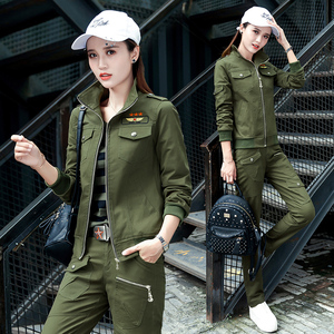 迷彩套装女春秋新款韩版户外运动休闲两件套军装登山服水兵舞迷彩