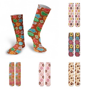 3D个性袜子甜甜圈元素印花欧美风街头潮流搭配长袜创意直筒男女袜
