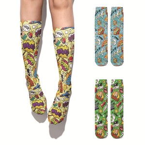 3D个性袜子字母元素印花欧美风街头潮流搭配长袜创意直筒男女袜潮